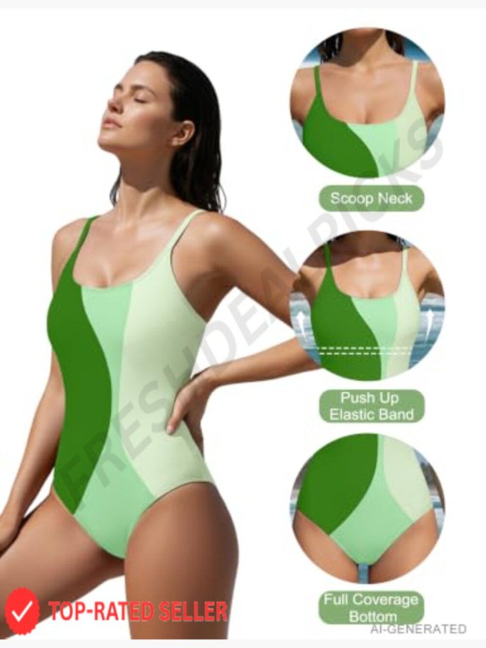 One Piece Swimsuit Full Coverage Tummy Control Square Neck Adjustable Straps View 5